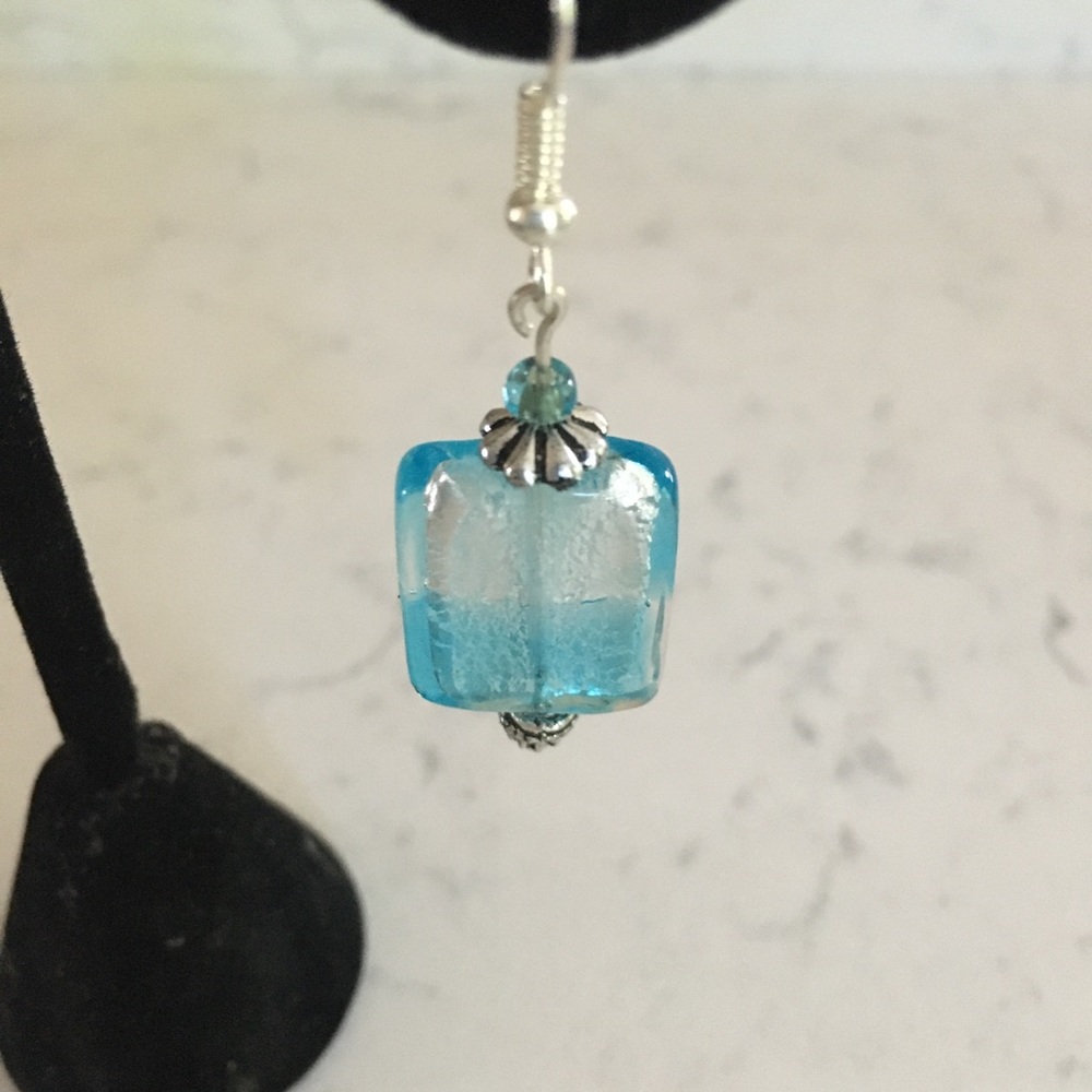 🌻Murano glass Silver /Blue Earrings - Picture 3 of 3